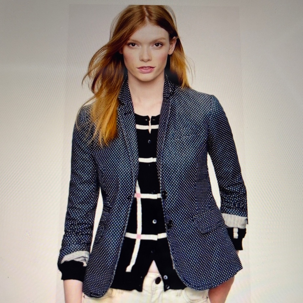 NWT J. Crew Navy Polka Dot School Boy Blazer, 0